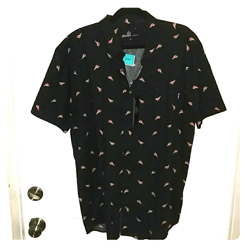 Short sleeve button shirt with tiny pizzas